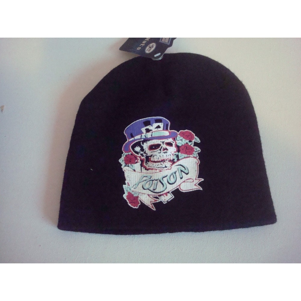 POISON BAND YOUR CONCERT   BEANIE KNIT TOBOGGAN   HAT‎ CAP 00S Y2K  VINTAGE G5
